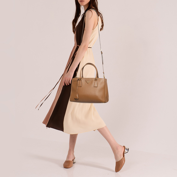 PRADA Brown Saffiano Lux Leather Small Double Zip Tote - Picture 2 of 8